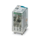 REL-IR2/LDP-220DC/2X21 Вставное промышленное реле с силовыми контактами, 2 переключающих контакта, тестовая кнопка, светодиодный индикатор состояния, безынерционный диод, механический индикатор коммутационного положения, полярность A1+, A2-, входное напря
