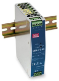NDR-75-48, Преобразователь AC-DC на DIN-рейку 77Вт, вход 90…264V AC, 47…63Гц /127…370В DC, выход 48В/1.6A, рег. вых 48…55В, изоляция 3000В AC, в кожухе 32х125.2х102мм, -20…+60°С