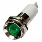 M08P-12G LED-индикатор, монтаж на панель под d=8мм, зелёный, утопленная головка (хромированная латунь), питание 12VDC, IP60