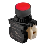 S2PR-P1RABM, Кнопка нажатия круглая без подсветки, выступающий тип, диаметр 22/25мм, цвет красный, 1НО+1НЗ