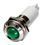 M10R-10G LED-индикатор, монтаж на панель под d=10мм, зелёный, выступающая головка (хромированная латунь), питание 110VAC, IP60