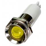 M10R-03Y LED-индикатор, монтаж на панель под d=10мм, жёлтый, выступающая головка (хромированная латунь), питание 3VDC, IP60