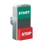 8LM2TB7233 Толкатель двойной кнопки нажатия, в металлическом корпусе, без фиксации, с 1 выступающей и 1 утапливаемой кнопками, (без крепежного основания ..AU120), цвет кнопок: зеленый/красный, символы I-O preview