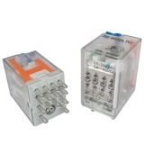 AE-407DLTU Реле 5А, 4С, катушка 220VDC, светодиод + тестовая кнопка, полярность катушки -A1 (13)/+A2 (14)