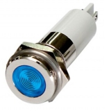 H16F-10B LED-индикатор повышенной яркости, монтаж на панель под d=16мм, синий, плоская головка (хромированная латунь), питание 110VAC, IP60