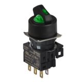 S16SR-L2GC5 Селекторный переключатель, круглый, 16 мм, с подсветкой LED 5VDC цвет зеленый, рабочее положение: 2-х позиционный, с фиксацией, рабочий угол: влево 45°, вправо 45°, блок контактов: контакт перекидной 1С, 3A 250VAC.