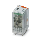 REL-IR4/L-230AC/4X21 Вставное промышленное реле с силовыми контактами, 4 переключающих контакта, тестовая кнопка, светодиодный индикатор состояния, механический индикатор коммутационного положения, напряжение на катушке: 230 В перем. тока