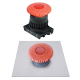 S2ER-E4R Толкатель кнопки грибовидной с подсветкой, с короткой головкой d=40 мм, под отверстие d=22/25 мм, блокировка при нажатии, сброс при повороте. Возможность установки модуля подсветки, цвет красный (БЕЗ Блоков контактов)