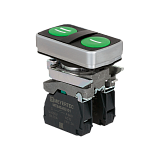 MTB4-BL2633 Кнопка двойная плоская, зеленая, маркировка "I+II", 2NO, IP65, металл