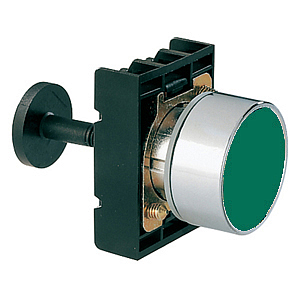8LM2TR1003 Нажимная кнопка с пружинным возвратом, плоская, в комплекте с монтажным основанием и стержнем, зеленая