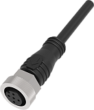 QE12-N5F20 Разъём прямой с кабелем. разъём: M12, 5-pin, мама (гнездо), медно-никелевый сплав + PVC, Imax-4A, 250VAC/DC, IP67, -30˚С…90˚С; Кабель: 5-жильный, длина 20 м
