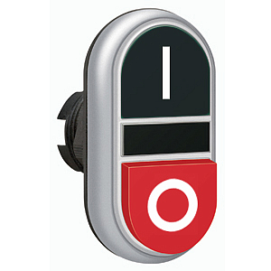 LPCB7222 Двойная кнопка нажатия, 1 выступ. и 1 плоская кнопка с пружинным возвратом, цвет черный/красный, символы I-O