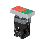 MTB2-BW8363 Кнопка двойная с LED подсветкой, 220V AC/DC, красный/зеленый,1NO+1NC, плоский толкатель, металл