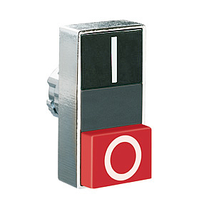 8LM2TB7222 Толкатель двойной кнопки нажатия, в металлическом корпусе, без фиксации, с 1 выступающей и 1 утапливаемой кнопками, (без крепежного основания ..AU120), цвет кнопок: черный/красный, символы I-O