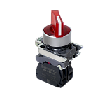 MTB4-BK34721 Переключатель на 3 положения с фиксацией и подсветкой, красный, 1NС, 24V AC/DC, IP65, металл