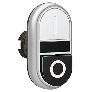 LPCB7224 Двойная кнопка нажатия, 1 выступ. и 1 плоская кнопка с пружинным возвратом, цвет белый/черный, символы I-O