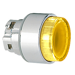 8LM2TQL205 Толкатель кнопки c фиксацией в металлическом корпусе, выступающего типа с подсветкой, (без крепежного основания ..AU120) цвет желтый