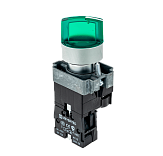 MTB2-BK2363 Переключатель с LED подсветкой, 220V AC/DC, зеленый, 2 полож. 1NO, фикс., мет.
