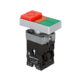 MTB2-BW8461 Кнопка двойная с LED подсветкой, 24V AC/DC, красный/зеленый,1NO+1NC, выступающий толкатель, мет.