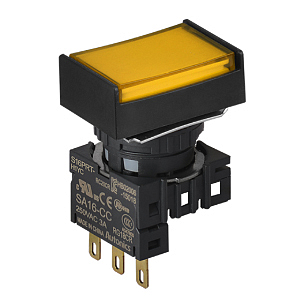 S16PRT-H1YC YELLOW/1C Кнопочный выключатель, прямоугольные, позиция: 16 мм,тип ограждения: с ограждением с 2 сторон, тип эксплуатации:возврат, желтый, Блок контактов: контакт С:1