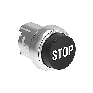 LPSB2132 Нажимная кнопка Platinum диаметром 22 мм, выступающая, без фиксации, с пружинным возвратом, символ STOP, цвет черный, (без крепежного основания LPXAU 120M)