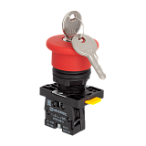MTB2-ES142 Кнопка грибовидная аварийной остановки с ключом, красная, 40 мм, возврат поворотом с фиксацией, 1NC, IP54, пластик