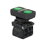 MTB5-AW26315 Кнопка двойная плоская с подсветкой, зеленая, маркировка "I+II", 2NO, 24V AC/DC, IP65, пластик