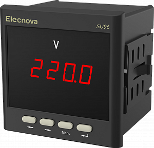 SU96-CJ 380В К 1RS485 2DO Вольтметр 1-фазный, тип индикатора - LED, питание АС/DC 80-270В, размеры лицевой панели 96х96 мм, вырез в щите 91x91 мм, Выходы: RS485 (протокол Modbus-RTU), 2 реленых выхода: 5A, 250VAC, IP64, Tемпература работы -40..+70C