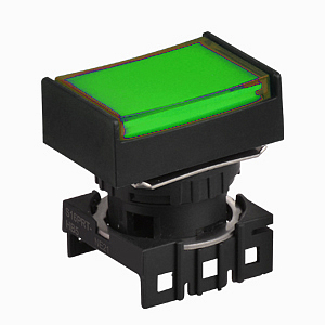 S16PRT-H4G GREEN Кнопочный выключатель, прямоугольные, позиция: 16 мм,тип ограждения: с ограждением с 2 сторон, тип эксплуатации: фиксируемый (с подсветкой), зеленый