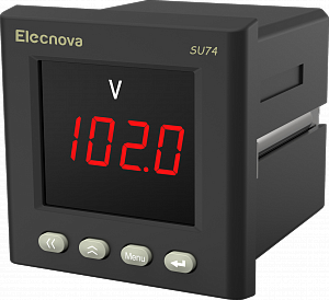 SU74-CJ 380В К 1RS485 2DO Вольтметр 1-фазный, тип индикатора - LED, питание АС/DC 80-270В, размеры лицевой панели 74х74 мм, вырез в щите 67x67 мм, Выходы: RS485 (протокол Modbus-RTU), 2 реленых выхода 5A, 250VAC, IP64, Tемпература работы -40..+70C