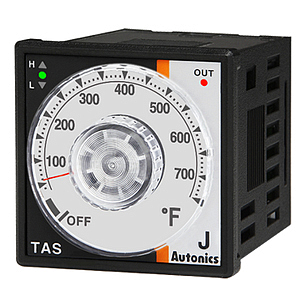 TAS-B4RJ4F Температурный контроллер, 1/16 DIN, аналоговый, ПИД регулирование, релейный выход, термопара типа J, 32-752 F, 100-240VAC