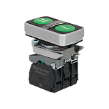 MTB4-BW26315 Кнопка двойная плоская с подсветкой, зеленая, маркировка "I+II", 2NO, 24V AC/DC, IP65, металл