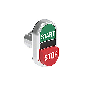 LPSB7233 Двойная кнопка нажатия с одной выступающей и одной утапливаемой кнопками без фиксации, цвета зеленый-красный с символами START-STOP, (без крепежного основания LPXAU 120M)