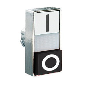 8LM2TBL7224 Толкатель двойной кнопки нажатия с возможностью установки подсветки, в металлическом корпусе, без фиксации, с 1 выст. и 1 утапл. кнопками, (без крепеж.основания ..AU120), цвет кнопок: белый/красный, символы "I" и "O"