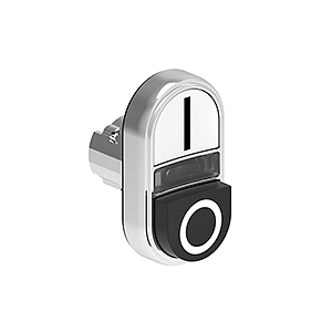 LPSBL7224 Двойная кнопка нажатия без фиксации с белым световым индикатором, с одной выступающей и одной утопленной кнопками, цвета белый и черный, символы I и O, (без крепежного основания LPXAU 120M)