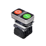 MTB4-BW83753 Кнопка двойная плоская с подсветкой, красная/зеленая, маркировка "I+O", 1NO+1NC, 220V AC/DC, IP65, металл