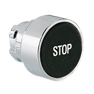 8LM2TB1132 Толкатель кнопки в металлическом корпусе, утапливаемый, без фиксации, (без крепежного основания ..AU120), цвет черный, с символом "STOP"