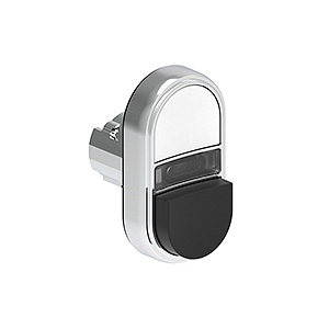 LPSBL7214 Двойная кнопка нажатия без фиксации с белым световым индикатором, с одной выступающей и одной утопленной кнопками, цвета белый и черный, (без крепежного основания LPXAU 120M)