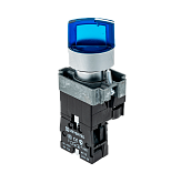 MTB2-BK2663 Переключатель с LED подсветкой, 220V AC/DC, синий, 2 полож. 1NO, фикс., мет.