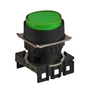 S16PR-E3G GREEN Кнопочный выключатель, круглый, позиция: 16 мм,тип ограждения: выступающие, тип эксплуатации: с возвратом (с возможностью исп. подсветки), без блока контактов, зеленый