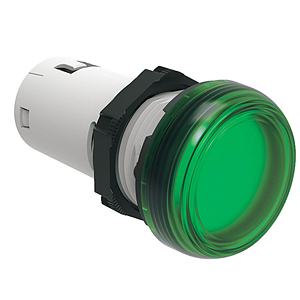 LPMLN3 Моноблочный светодиодный индикатор, d=22 мм, постоянное свечение, 230VDC, Т= -25...+70 C, IP66, IP67, IP69K с передней; IP20 с задней стороны, Цвет зеленый