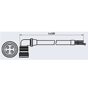 VM250-L050-MN кабель двигателей 2.9-5.5кВт ( мотор UVW), без тормоза, фланец 180 мм (угловой), 5 м