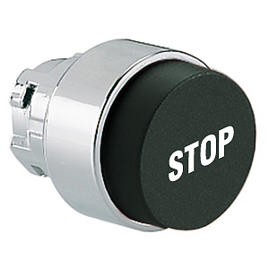 8LM2TB2132 Толкатель кнопки в металлическом корпусе, выступающий тип, без фиксации, (без крепежного основания ..AU120), цвет черный, символ "STOP"