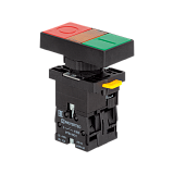 MTB2-EW8363 Кнопка двойная плоская с подсветкой, красная/зеленая, маркировка "I+O", 1NO+1NC, 220V AC/DC, IP40, пластик