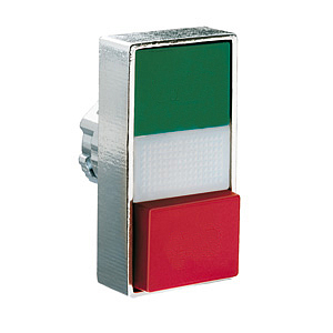 8LM2TBL7213 Толкатель двойной кнопки нажатия с возможностью установки подсветки, в металлическом корпусе, без фиксации, с 1 выступающей и 1 утапливаемой кнопками, (без крепежного основания ..AU120), цвет кнопок: зеленый/красный