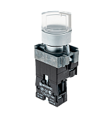 MTB2-BK2763 Переключатель с LED подсветкой, 220V AC/DC, прозрачный, 2 полож. 1NO, фикс., мет.