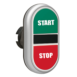 LPCB7133 Двойная кнопка нажатия, 2 плоских кнопки с пружинным возвратом, цвет зеленый/красный, символы START/STOP